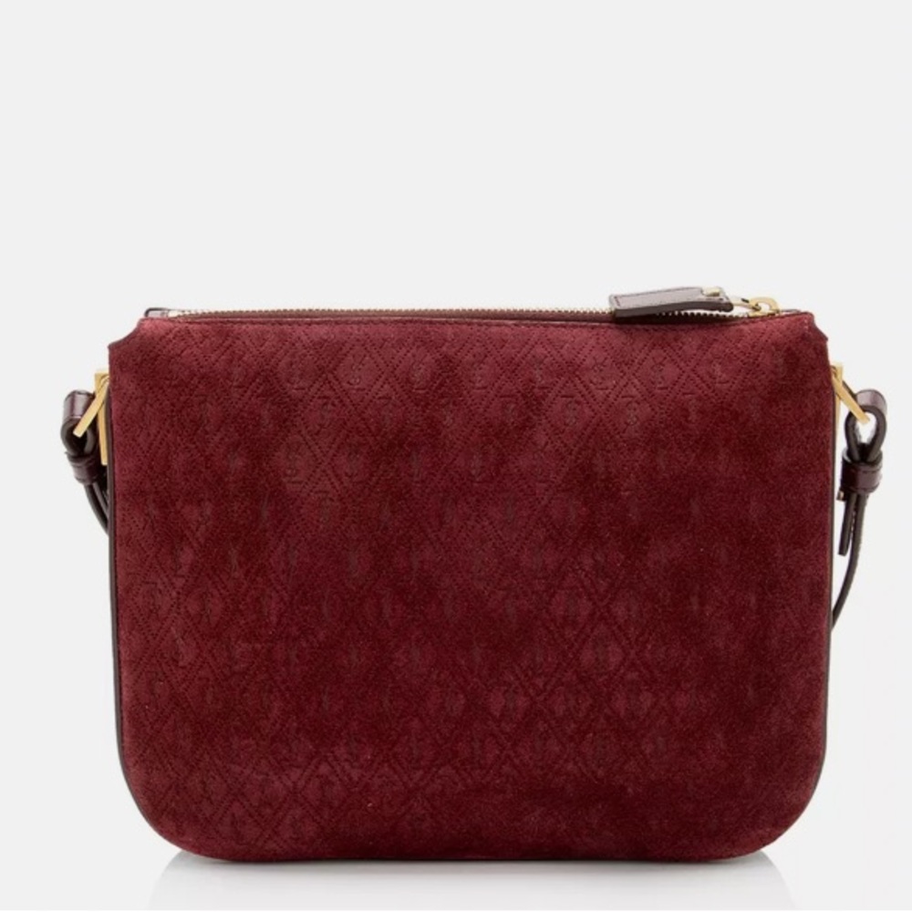 SAINT LAURENT Suede All-Over Monogram Crossbody Burgundy - Picture 3 of 11